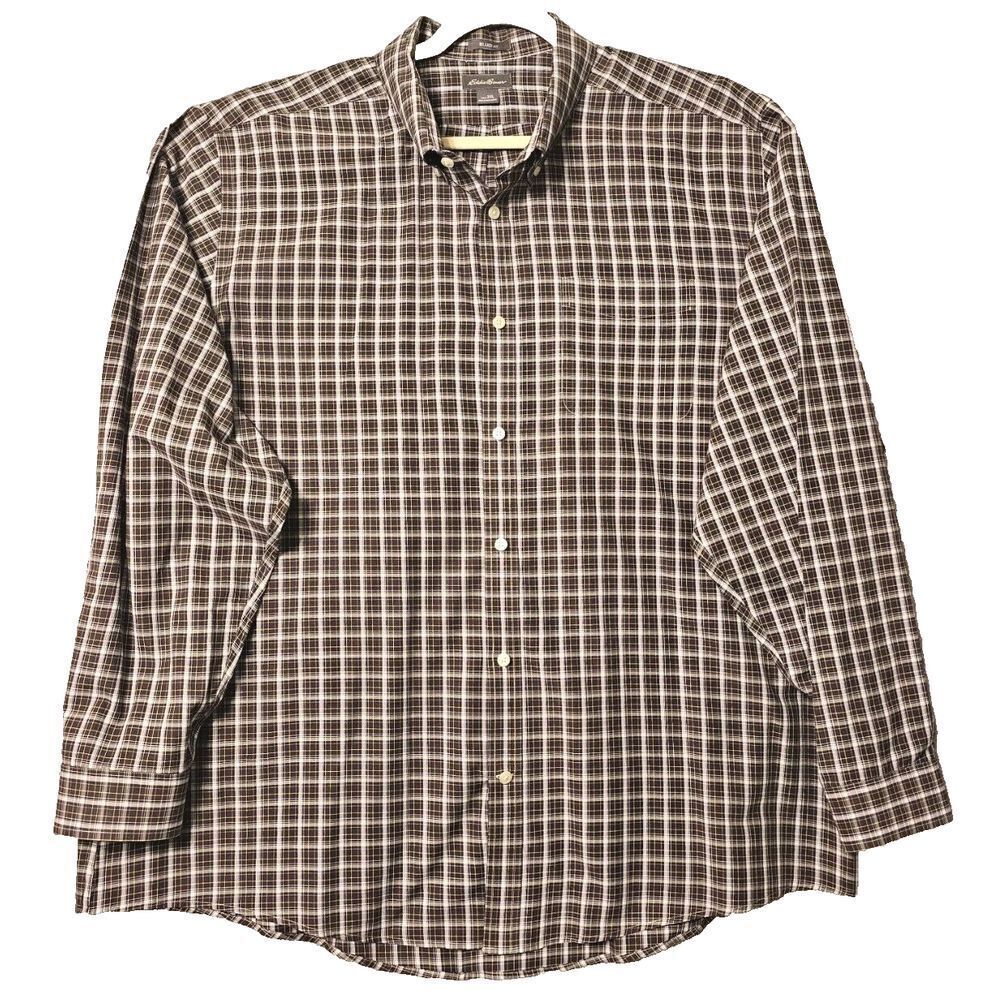 Eddie Bauer Relaxed Long Sleeve Button Shirt Grandpa Cottagecore Plaid Brown 2XL
